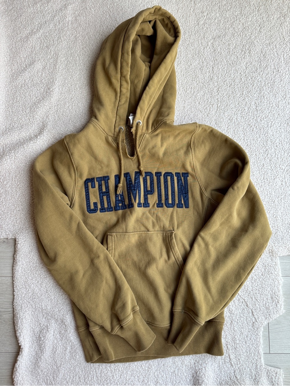 Champion Reverse Weave Embroidered Hoodie in Mustard Yellow